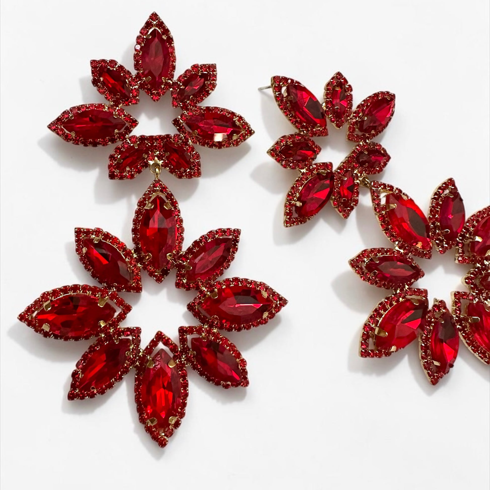 Red Statement Earrings – Oversized Rhinestone Drop Earrings | Bold Glam Party & Evening Jewellery - Fatisha Boutique #