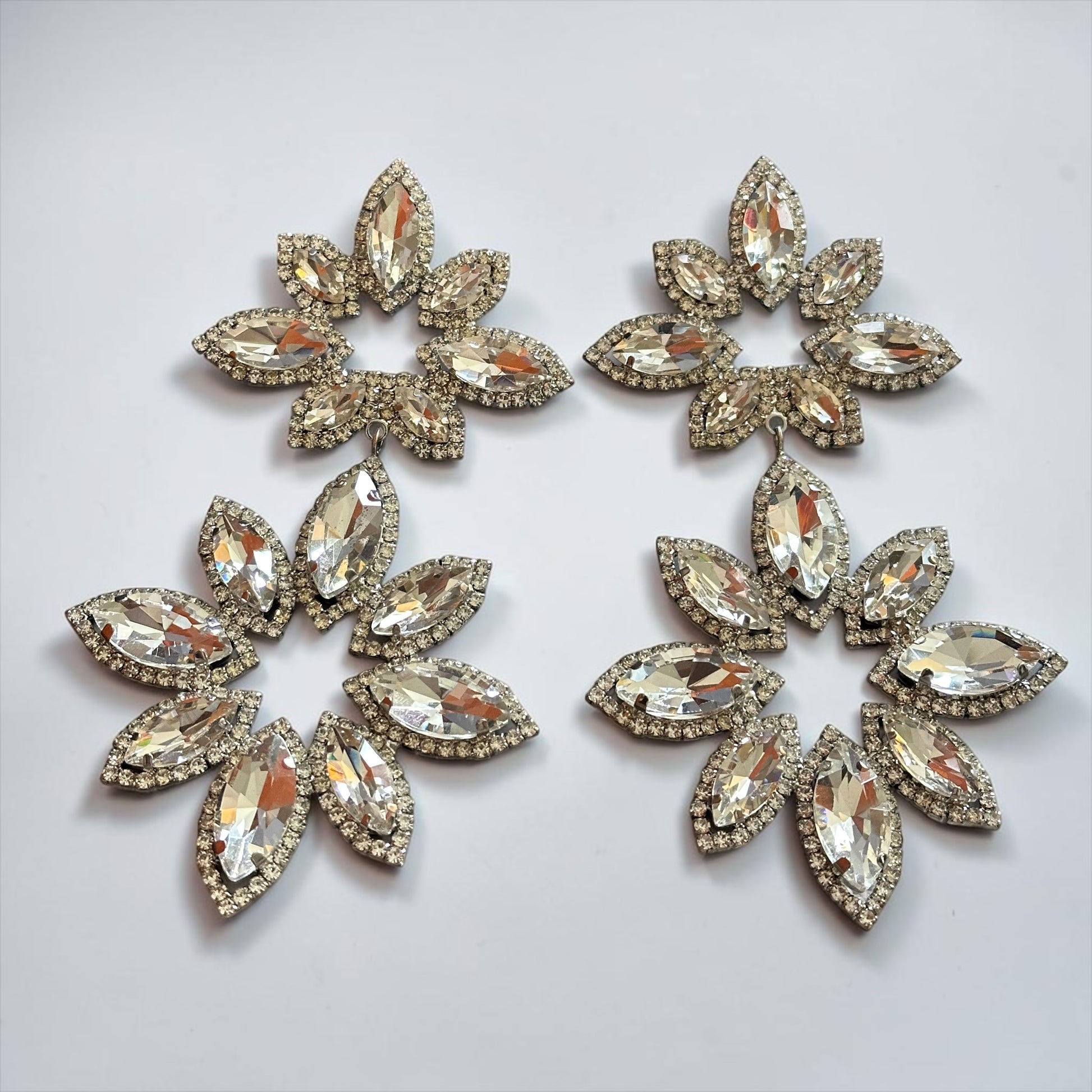 Crystal Flower Statement Earrings – Luxury Rhinestone Drop Earrings for Wedding & Prom - Fatisha Boutique #