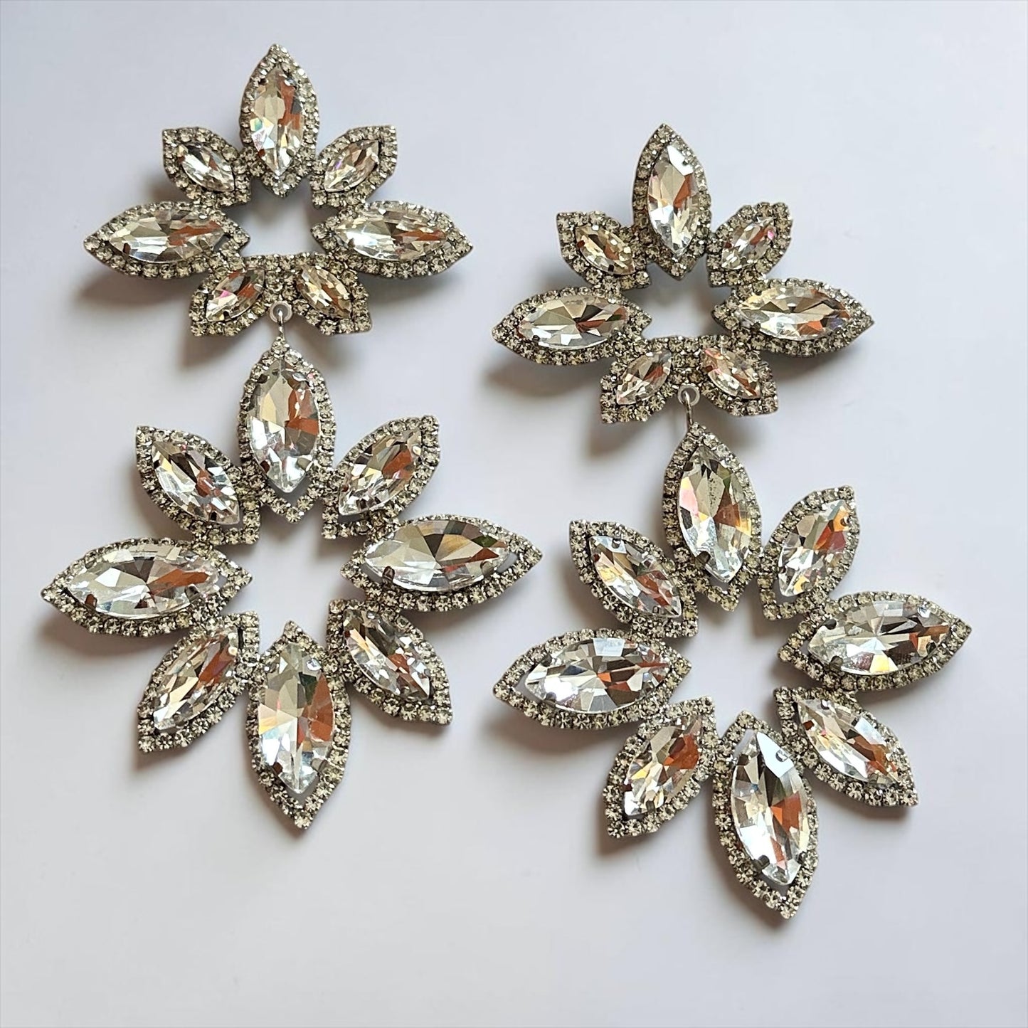 Crystal Flower Statement Earrings – Luxury Rhinestone Drop Earrings for Wedding & Prom - Fatisha Boutique #
