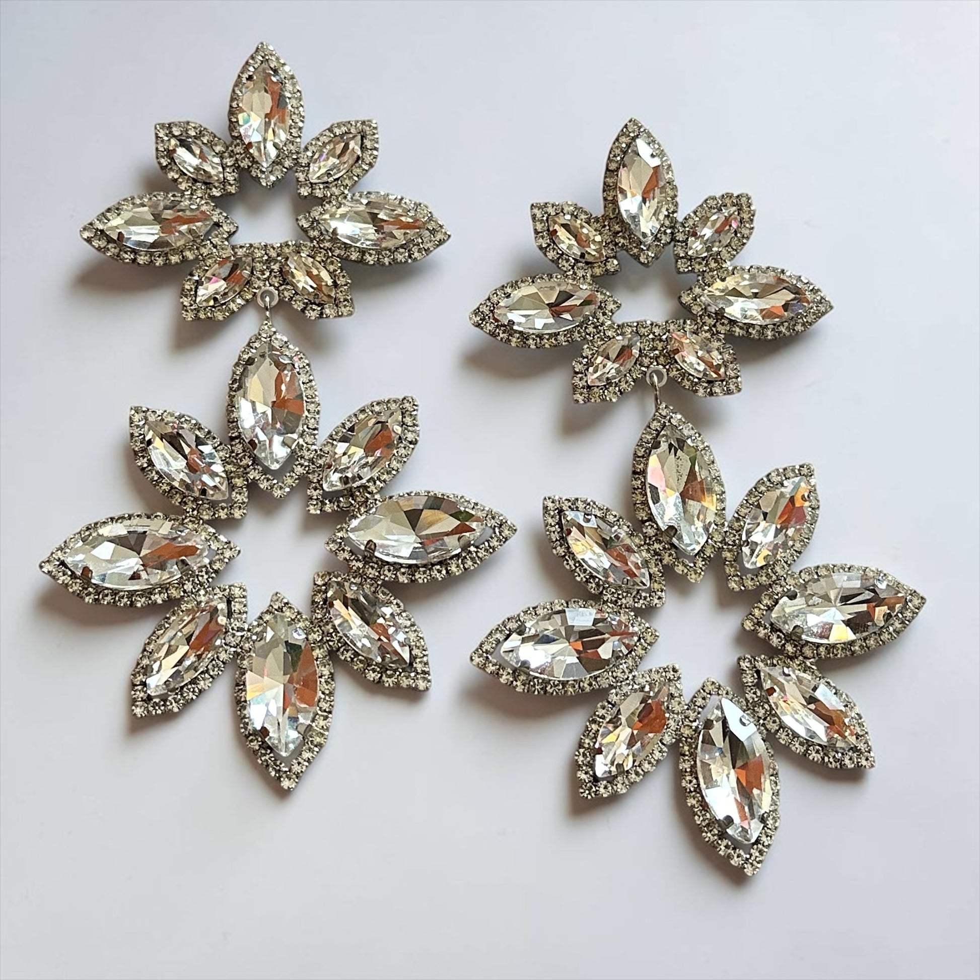 Crystal Flower Statement Earrings – Luxury Rhinestone Drop Earrings for Wedding & Prom - Fatisha Boutique #