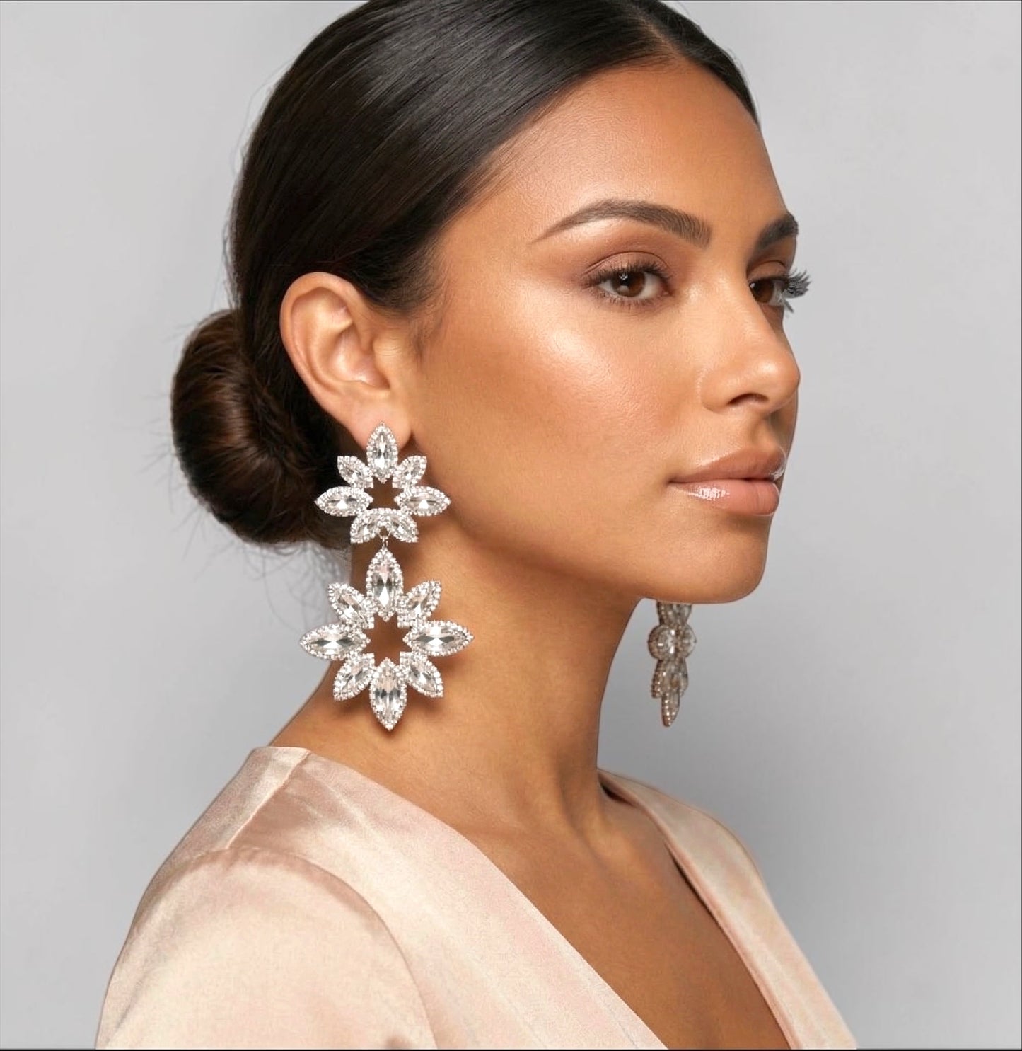 Crystal Flower Statement Earrings – Luxury Rhinestone Drop Earrings for Wedding & Prom - Fatisha Boutique #