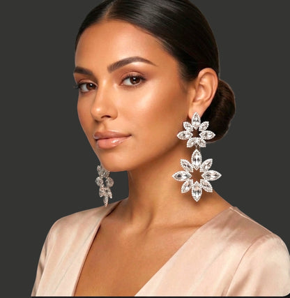 Crystal Flower Statement Earrings – Luxury Rhinestone Drop Earrings for Wedding & Prom - Fatisha Boutique #