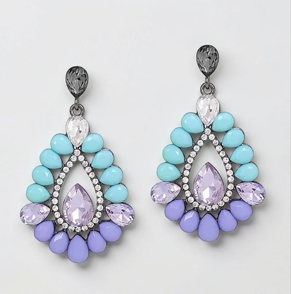 Purple & Blue Statement Earrings – Beaded Rhinestone Drop Earrings for Women - Fatisha Boutique #