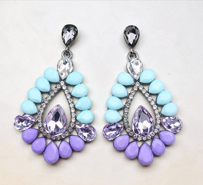 Purple & Blue Statement Earrings – Beaded Rhinestone Drop Earrings for Women - Fatisha Boutique #