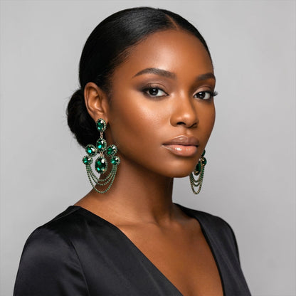 Chandelier Statement Earrings – Rhinestone Drop Earrings in Multiple Colours - Fatisha Boutique #