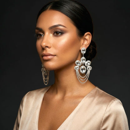 Luxury Chandelier Rhinestone Earrings – Long Elegant Statement Drop Earrings - Fatisha Boutique #
