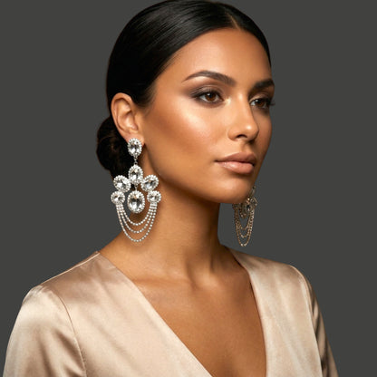 Luxury Chandelier Rhinestone Earrings – Long Elegant Statement Drop Earrings - Fatisha Boutique #