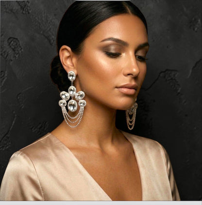 Luxury Chandelier Rhinestone Earrings – Long Elegant Statement Drop Earrings - Fatisha Boutique #