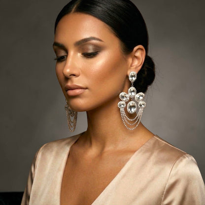 Luxury Chandelier Rhinestone Earrings – Long Elegant Statement Drop Earrings - Fatisha Boutique #