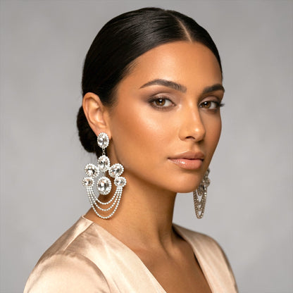 Luxury Chandelier Rhinestone Earrings – Long Elegant Statement Drop Earrings - Fatisha Boutique #