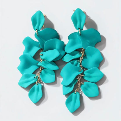 Boho Flower Petal Statement Earrings – Long Acrylic Drop Earrings in Multi Colours - Fatisha Boutique #