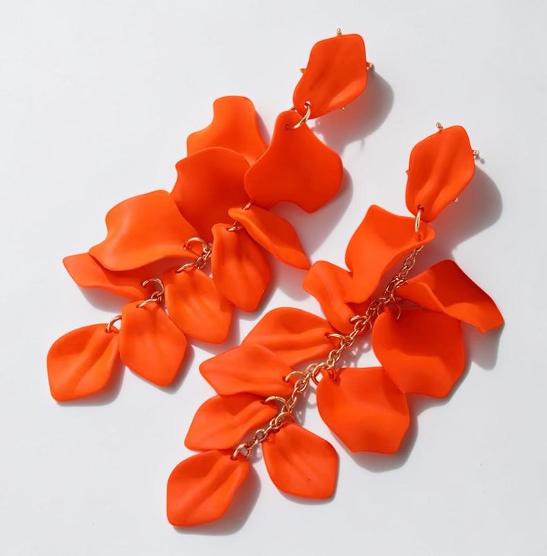 Boho Flower Petal Statement Earrings – Long Acrylic Drop Earrings in Multi Colours - Fatisha Boutique #