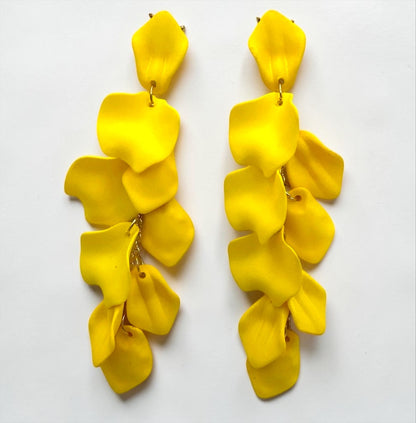 Boho Flower Petal Statement Earrings – Long Acrylic Drop Earrings in Multi Colours - Fatisha Boutique #
