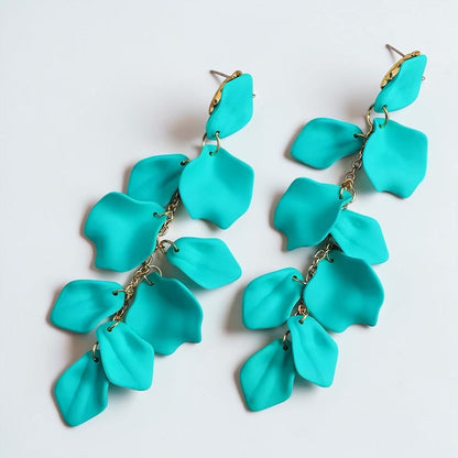 Boho Flower Petal Statement Earrings – Long Acrylic Drop Earrings in Multi Colours - Fatisha Boutique #