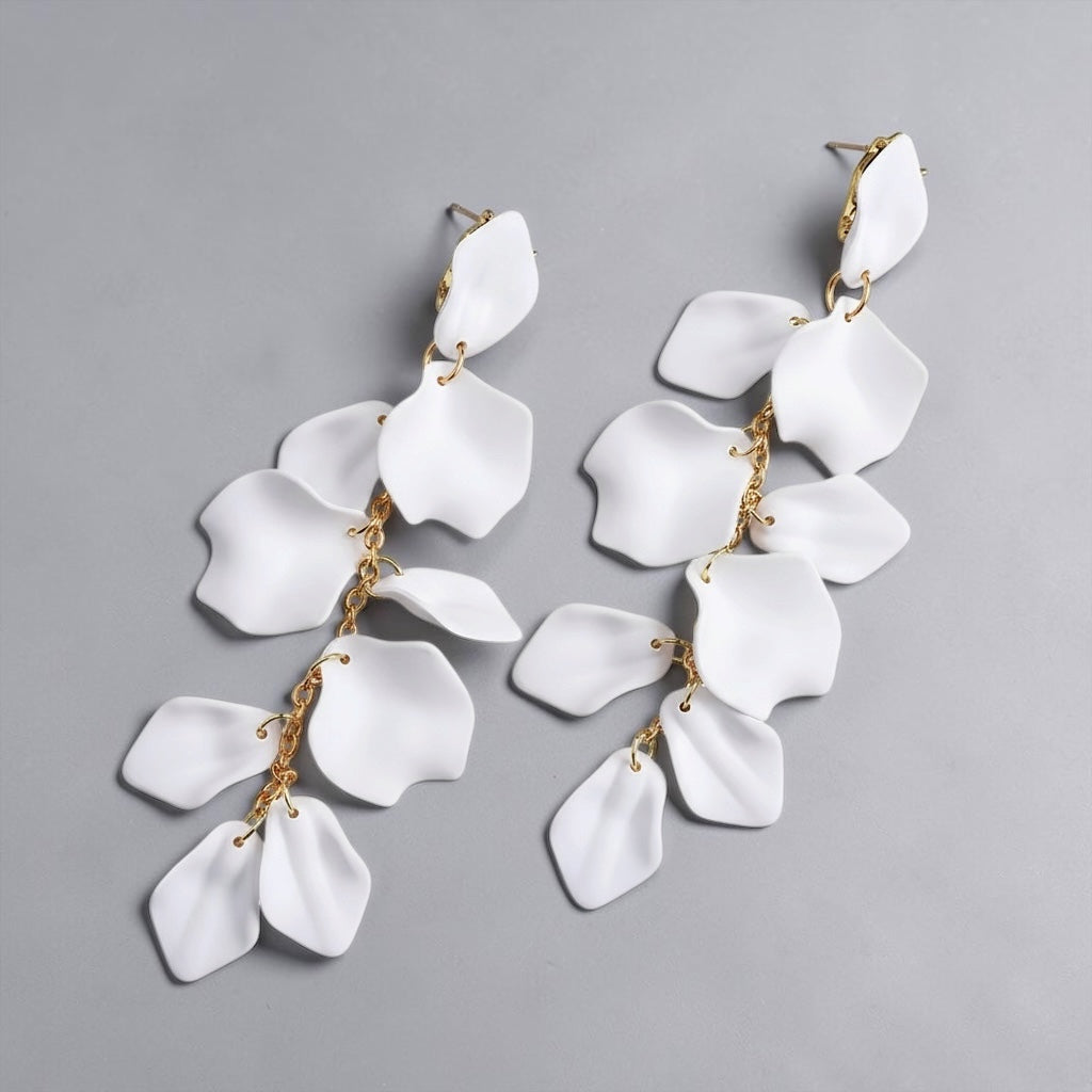 Boho Flower Petal Statement Earrings – Long Acrylic Drop Earrings in Multi Colours - Fatisha Boutique #