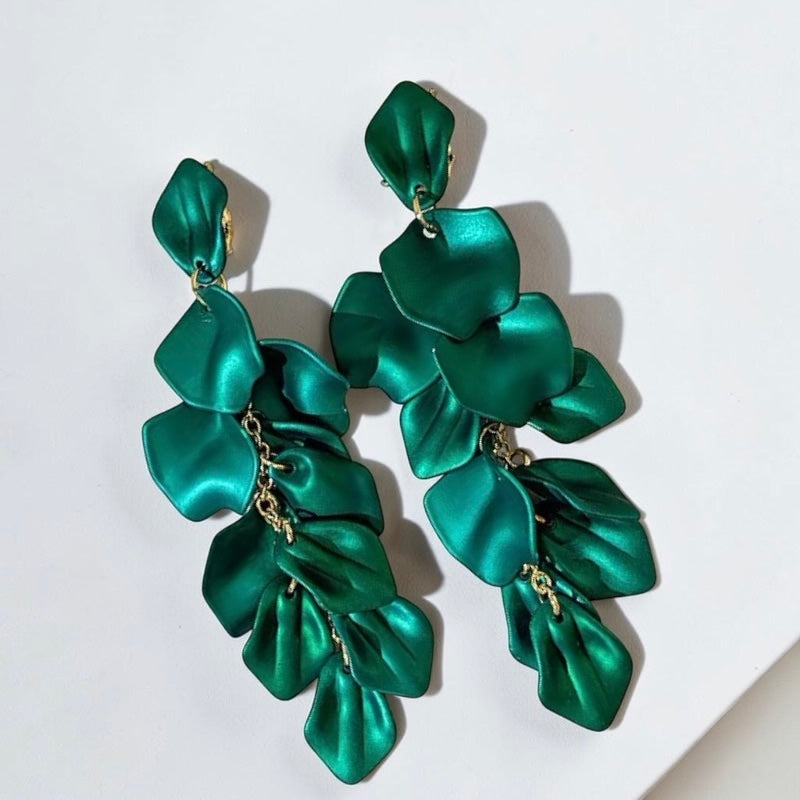 Boho Flower Petal Statement Earrings – Long Acrylic Drop Earrings in Multi Colours - Fatisha Boutique #