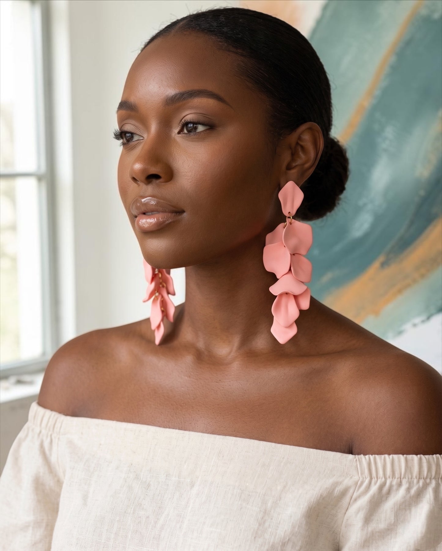 Boho Flower Petal Statement Earrings – Long Acrylic Drop Earrings in Multi Colours - Fatisha Boutique #