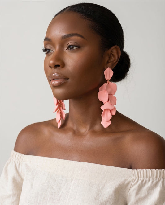 Boho Flower Petal Statement Earrings – Long Acrylic Drop Earrings in Multi Colours - Fatisha Boutique #