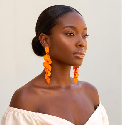 Boho Floral Statement Earrings – Long Lightweight Acrylic Petal Drop Earrings