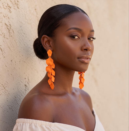 Boho Floral Statement Earrings – Long Lightweight Acrylic Petal Drop Earrings
