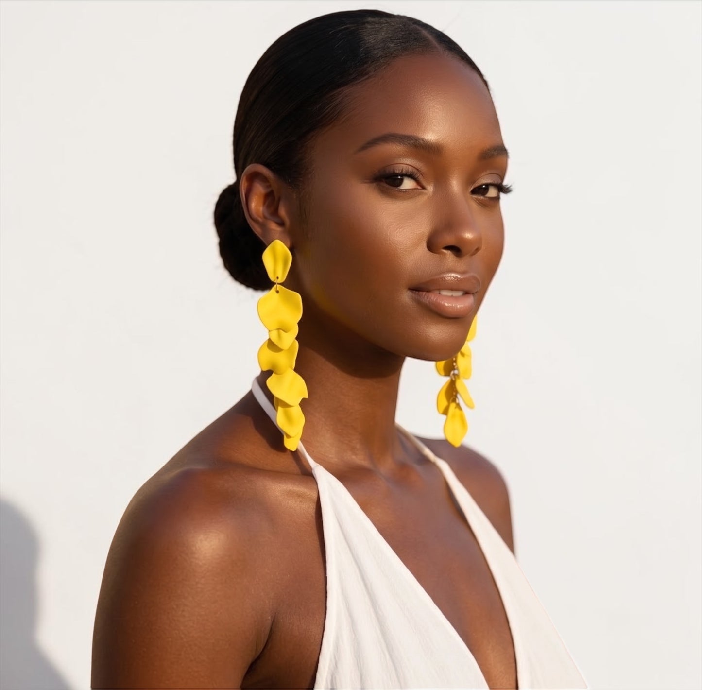 Boho Floral Statement Earrings – Long Lightweight Acrylic Petal Drop Earrings