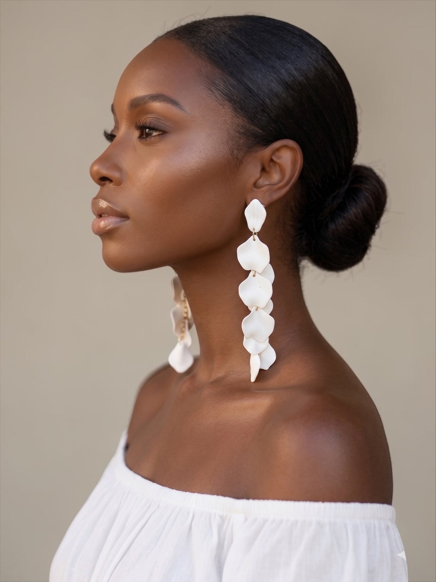 Boho Floral Statement Earrings – Long Lightweight Acrylic Petal Drop Earrings