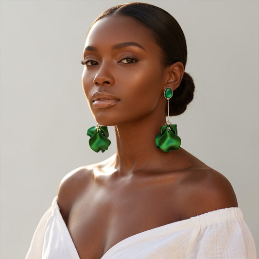 Long Boho Petal Drop Earrings – Lightweight Acrylic Floral Statement Dangles for Women - Fatisha Boutique #