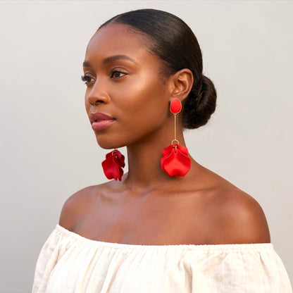 Long Boho Petal Drop Earrings – Lightweight Acrylic Floral Statement Dangles for Women - Fatisha Boutique #