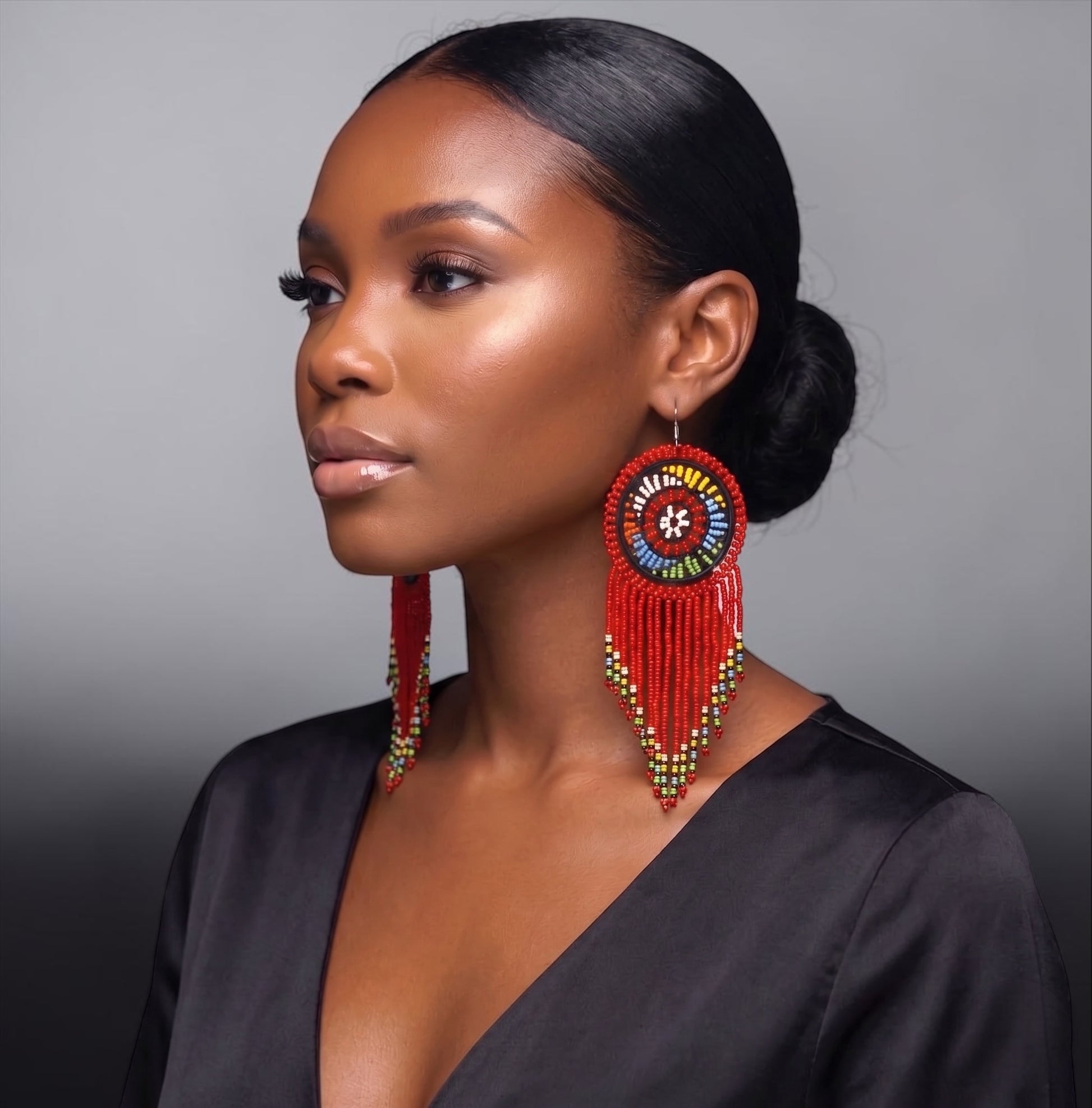 Maasai Beaded Statement Earrings – Handmade African Tassel Drop Earrings, Bold Ethnic Jewellery - Fatisha Boutique #