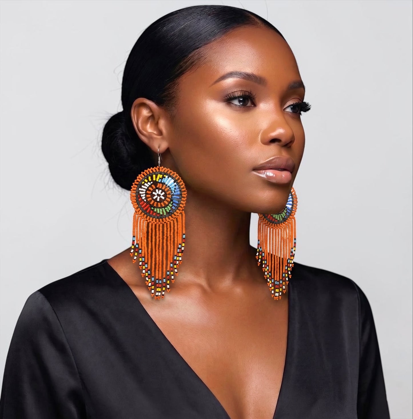 Maasai Beaded Statement Earrings – Handmade African Tassel Drop Earrings, Bold Ethnic Jewellery - Fatisha Boutique #