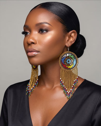 Maasai Beaded Statement Earrings – Handmade African Tassel Drop Earrings, Bold Ethnic Jewellery - Fatisha Boutique #