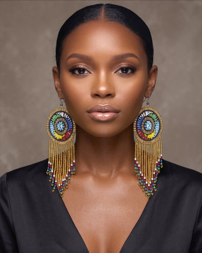 Maasai Beaded Statement Earrings – Handmade African Tassel Drop Earrings, Bold Ethnic Jewellery - Fatisha Boutique #