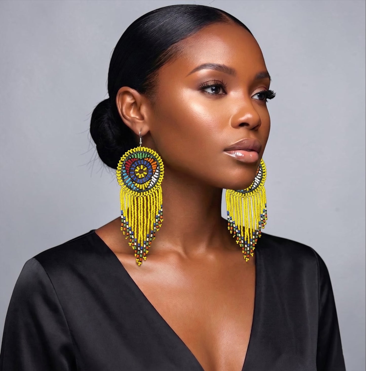 Maasai Beaded Statement Earrings – Handmade African Tassel Drop Earrings, Bold Ethnic Jewellery - Fatisha Boutique #