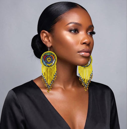 Maasai Beaded Statement Earrings – Handmade African Tassel Drop Earrings, Bold Ethnic Jewellery - Fatisha Boutique #