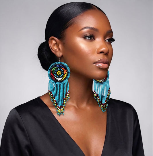Maasai Beaded Statement Earrings – Handmade African Tassel Drop Earrings, Bold Ethnic Jewellery