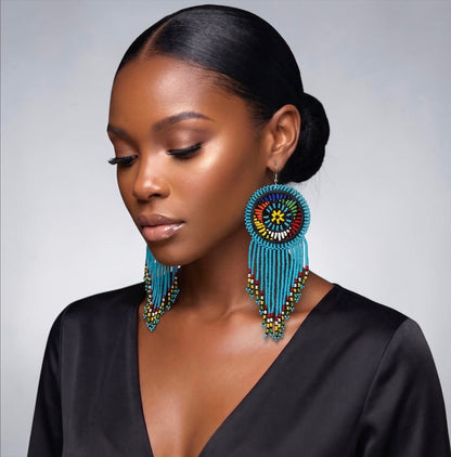 Maasai Beaded Statement Earrings – Handmade African Tassel Drop Earrings, Bold Ethnic Jewellery - Fatisha Boutique #