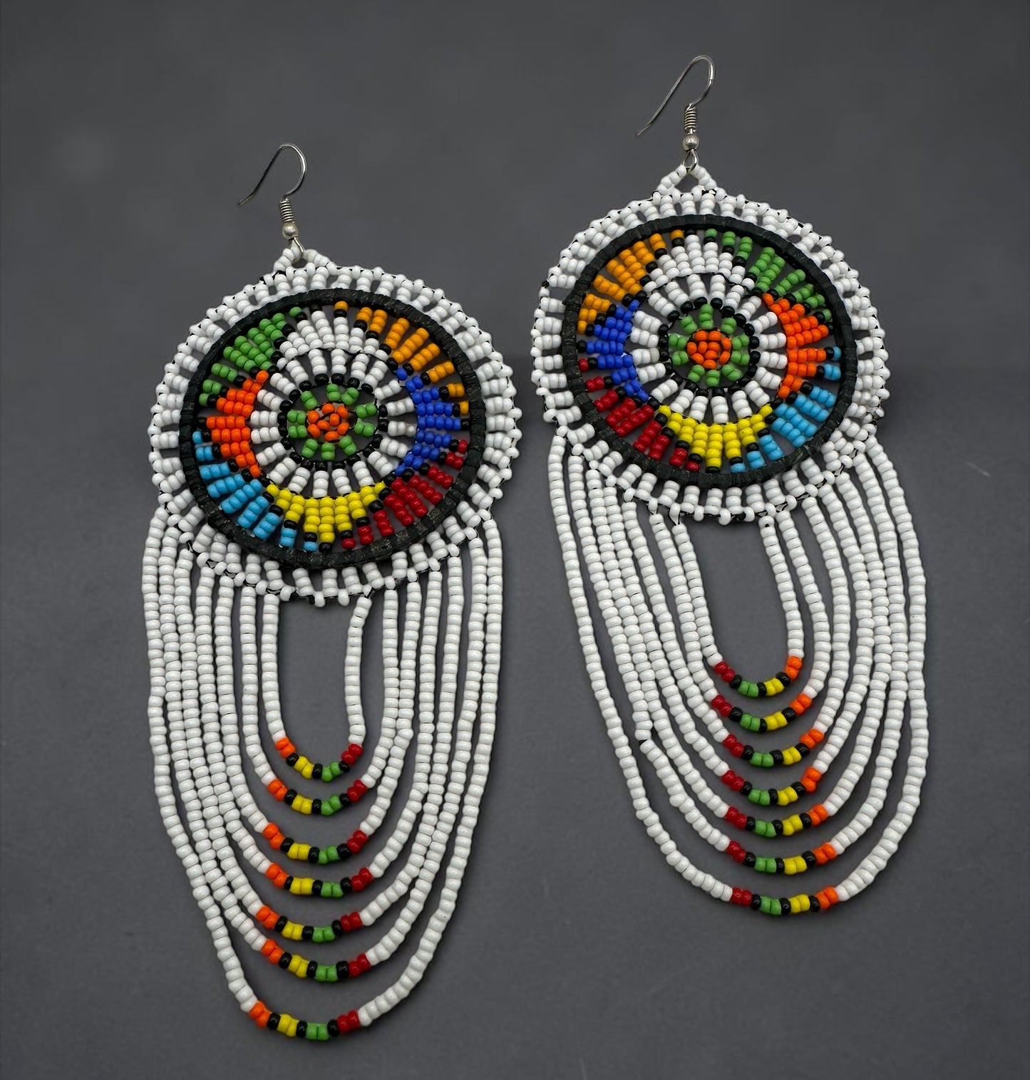 Maasai Beaded Fringe Earrings – Long Layered African Tassel Statement Earrings, Handmade Ethnic Jewellery - Fatisha Boutique #