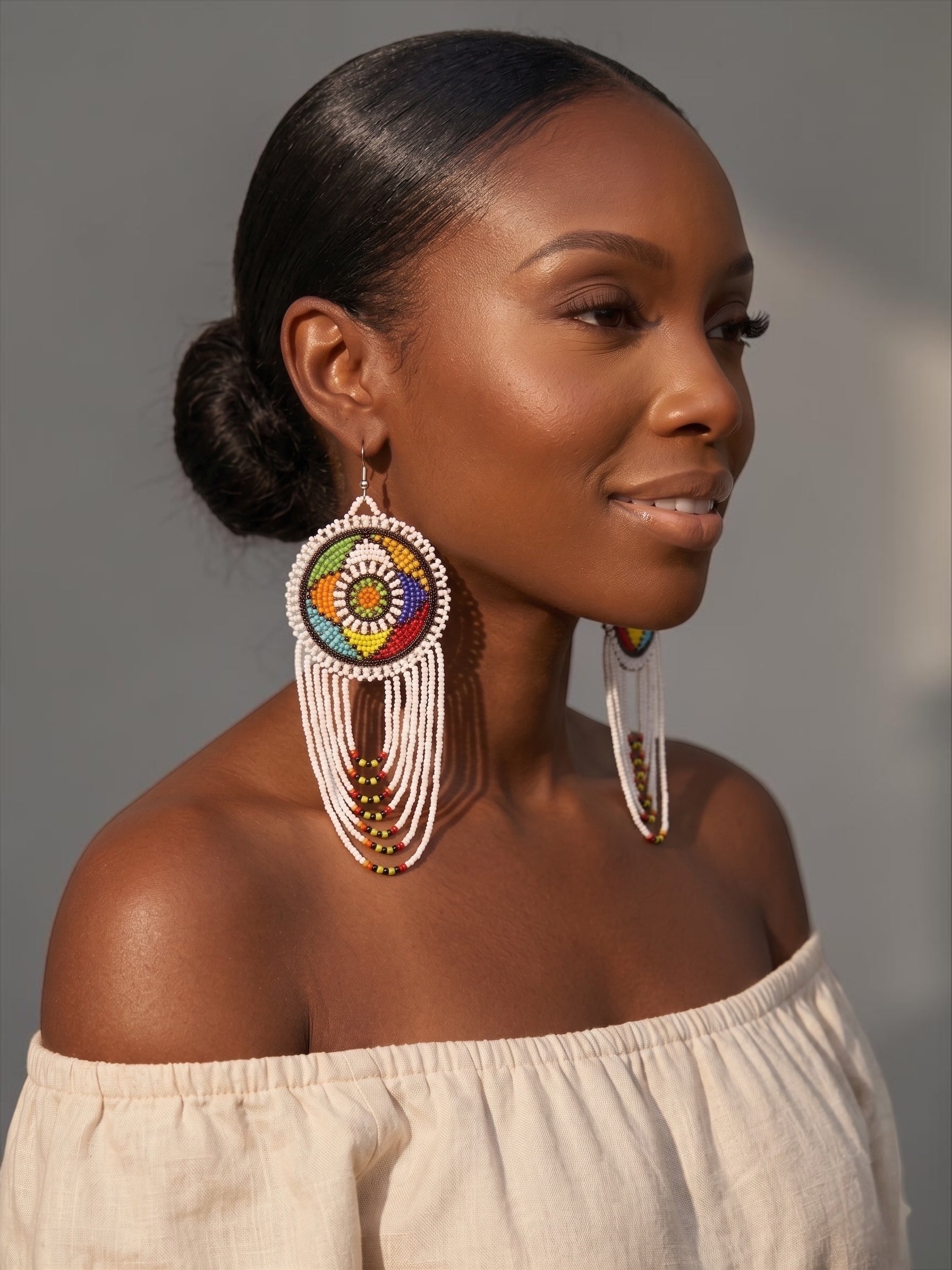 Maasai Beaded Fringe Earrings – Long Layered African Tassel Statement Earrings, Handmade Ethnic Jewellery - Fatisha Boutique #
