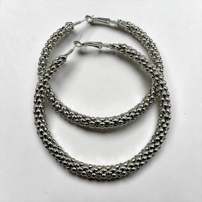Chunky Beaded Hoop Earrings – 7cm Bold Statement Gold & Silver Hoops - Fatisha Boutique #