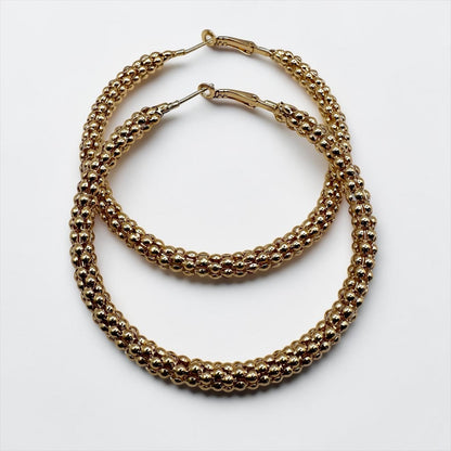 Chunky Beaded Hoop Earrings – 7cm Bold Statement Gold & Silver Hoops - Fatisha Boutique #