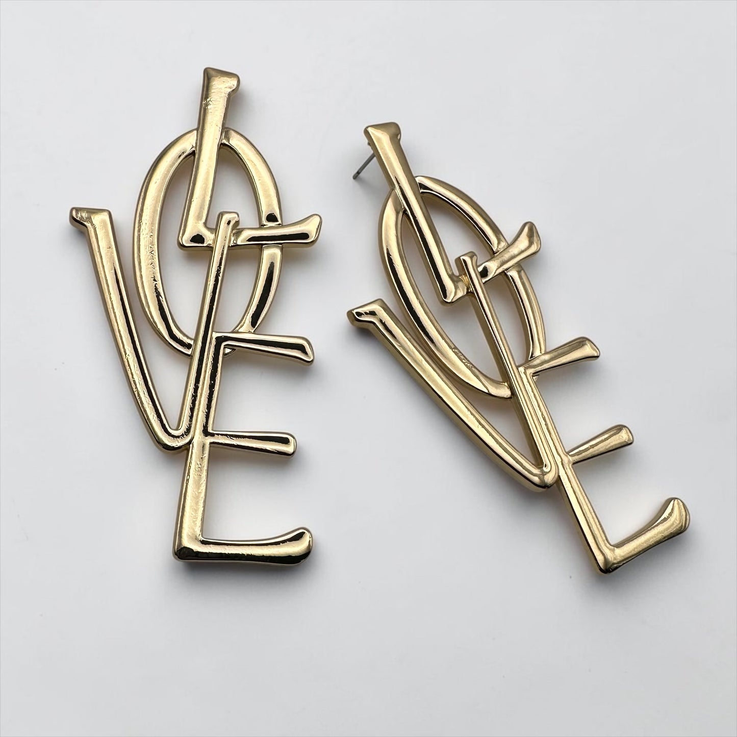 Bold LOVE Letter Statement Earrings – Oversized Gold & Silver Drop Earrings for Women - Fatisha Boutique #