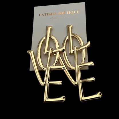 Bold LOVE Letter Statement Earrings – Oversized Gold & Silver Drop Earrings for Women - Fatisha Boutique #