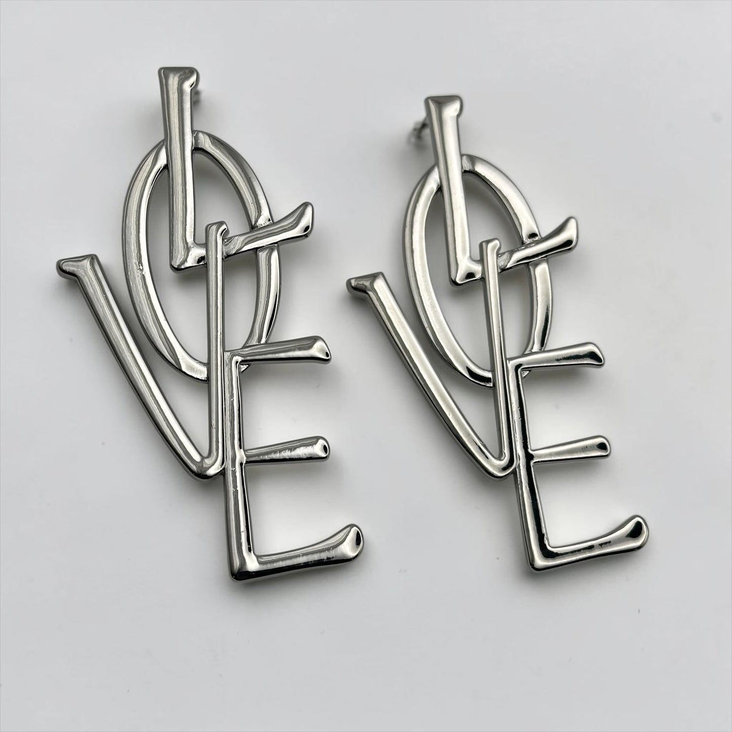 Bold LOVE Letter Statement Earrings – Oversized Gold & Silver Drop Earrings for Women - Fatisha Boutique #