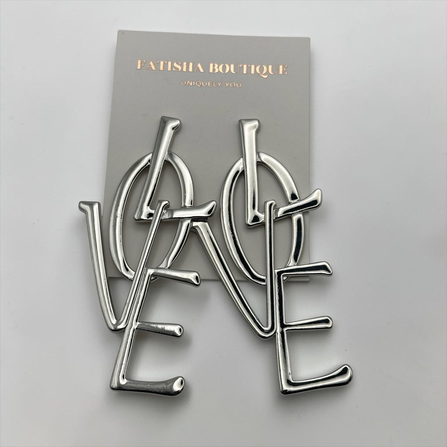 Bold LOVE Letter Statement Earrings – Oversized Gold & Silver Drop Earrings for Women - Fatisha Boutique #