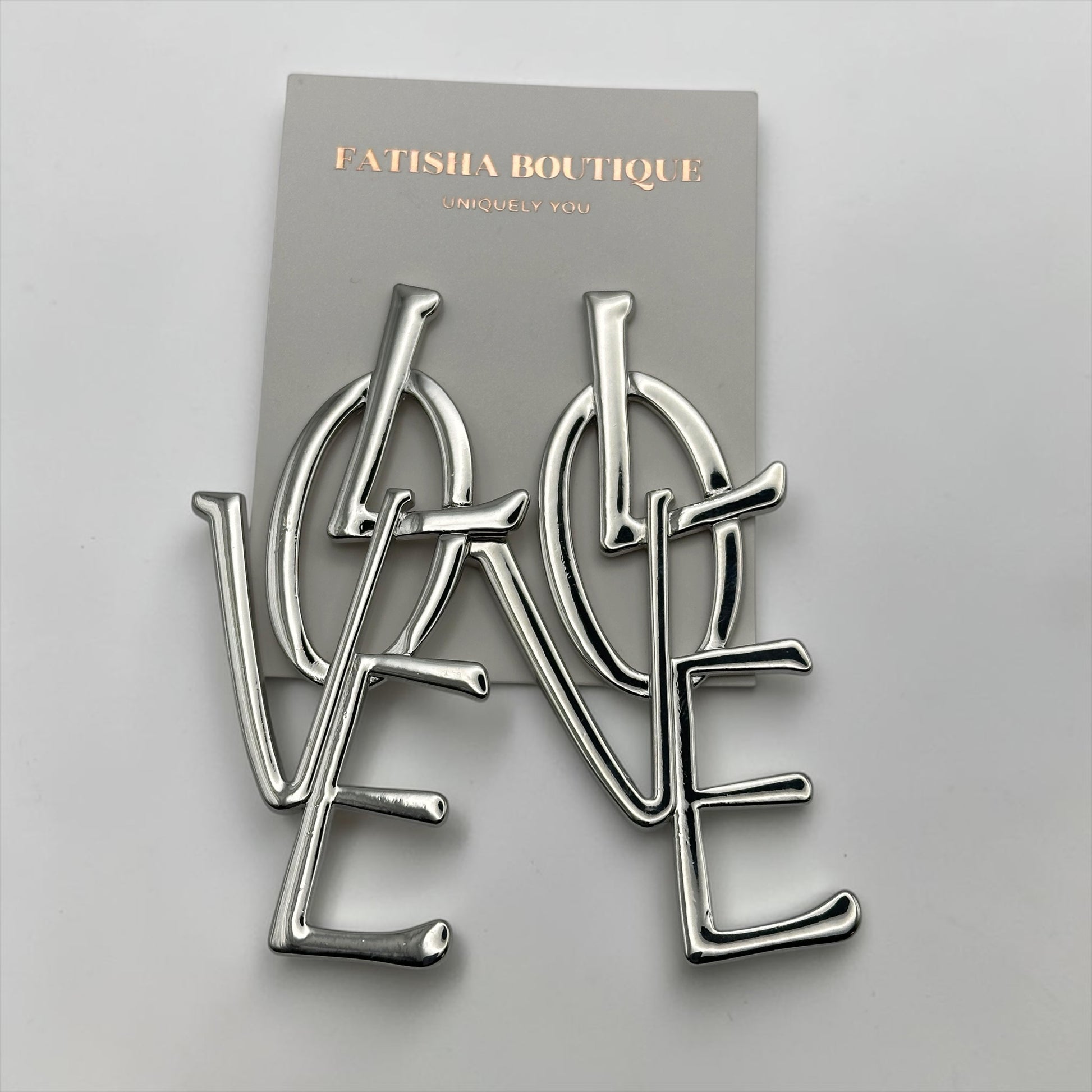 Bold LOVE Letter Statement Earrings – Oversized Gold & Silver Drop Earrings for Women - Fatisha Boutique #