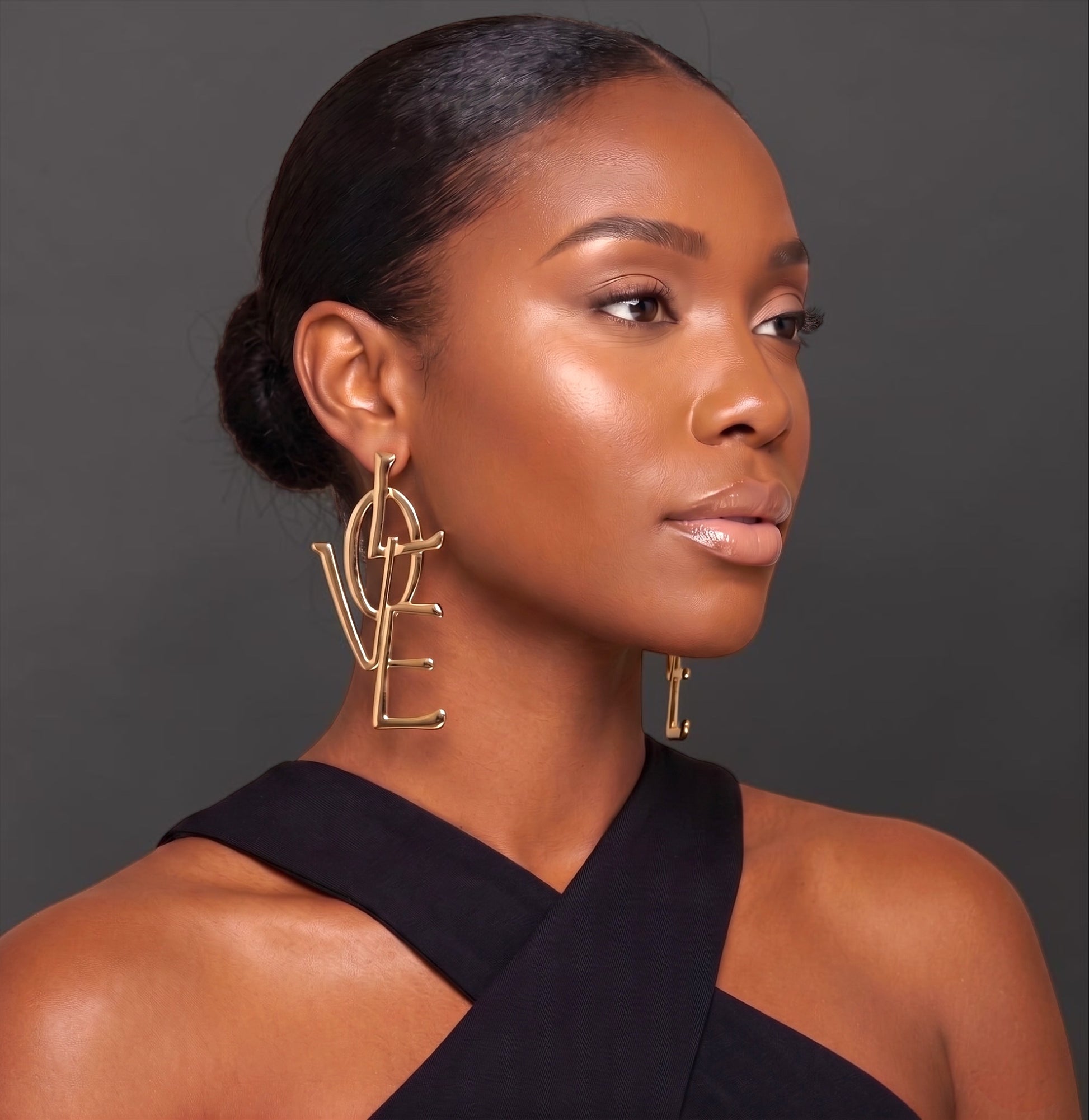 Bold LOVE Letter Statement Earrings – Oversized Gold & Silver Drop Earrings for Women - Fatisha Boutique #