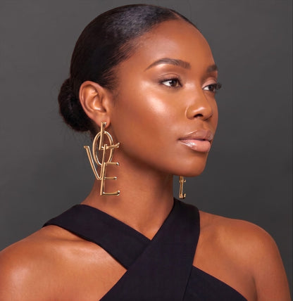 Bold LOVE Letter Statement Earrings – Oversized Gold & Silver Drop Earrings for Women - Fatisha Boutique #