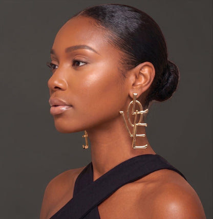 Bold LOVE Letter Statement Earrings – Oversized Gold & Silver Drop Earrings for Women - Fatisha Boutique #