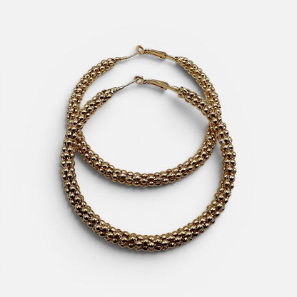 Chunky Beaded Hoop Earrings – 7cm Bold Statement Gold & Silver Hoops - Fatisha Boutique #