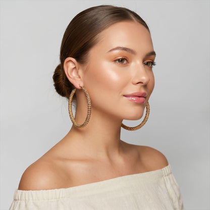 Chunky Beaded Hoop Earrings – 7cm Bold Statement Gold & Silver Hoops - Fatisha Boutique #